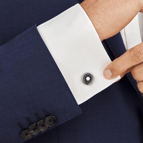 Montblanc gemelli rotondi in acciaio motivo a raggi ed emblema in madreperla 123809