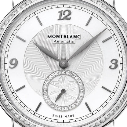 Montblanc orologio Star Legacy Small Second 36mm argento diamanti automatico acciaio 118507