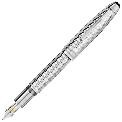 Montblanc stilografica Meisterstück Geometry Solitaire LeGrand punta M finitura platino colore argento 118097