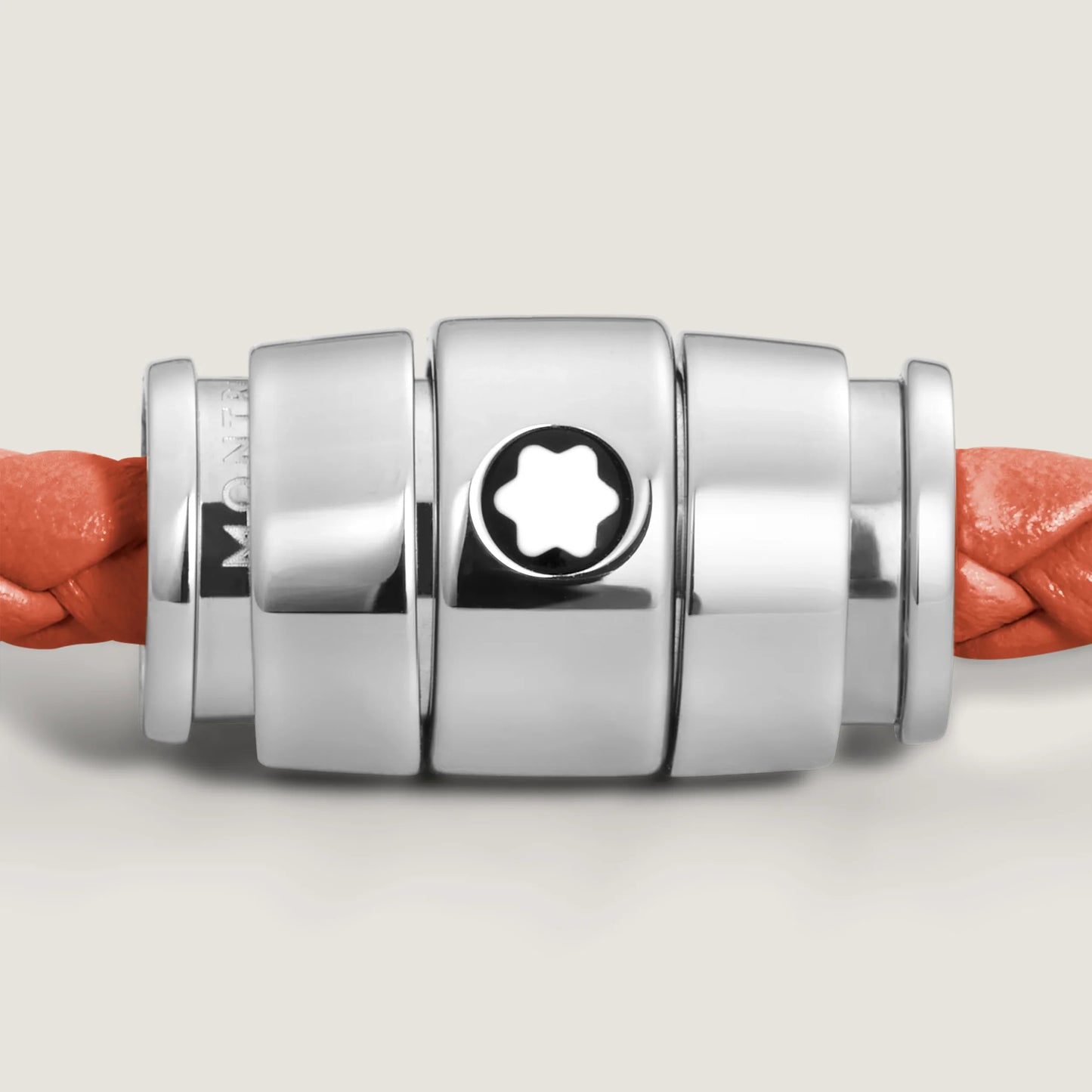 Montblanc bracciale in acciaio a 3 anelli e pelle Meisterstück Cayenne misura L 13429168