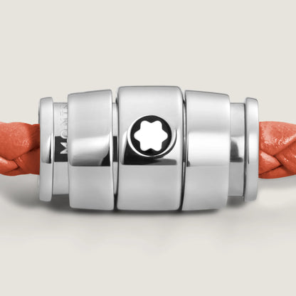 Montblanc bracciale in acciaio a 3 anelli e pelle Meisterstück Cayenne misura L 13429168