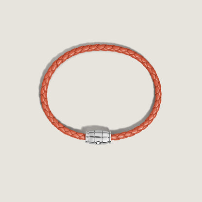 Montblanc bracciale in acciaio a 3 anelli e pelle Meisterstück Cayenne misura L 13429168