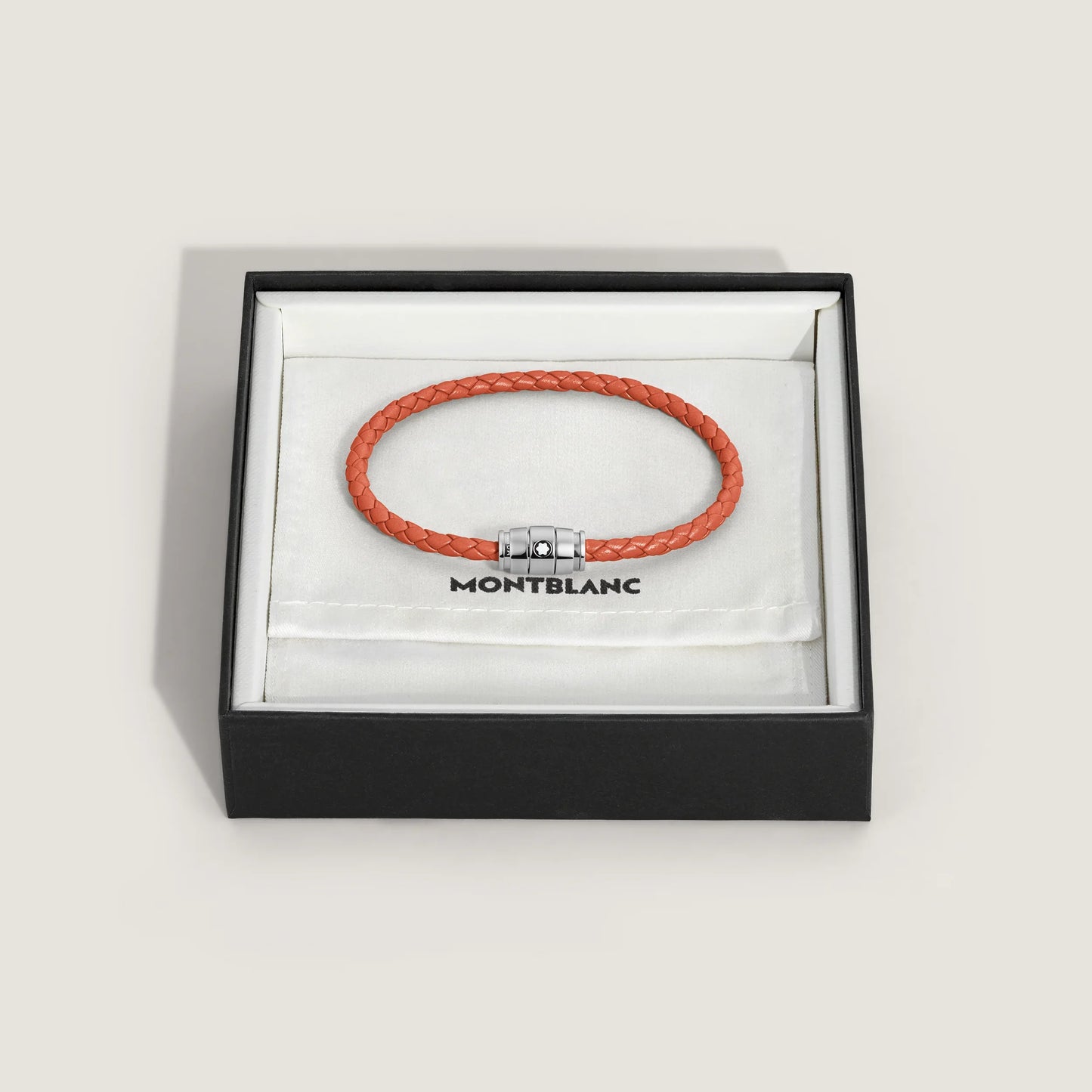 Montblanc bracciale in acciaio a 3 anelli e pelle Meisterstück Cayenne misura L 13429168