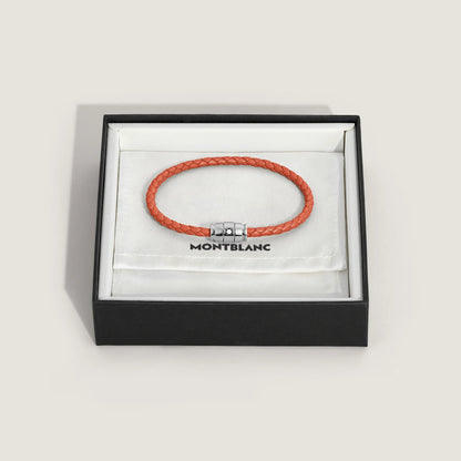 Montblanc bracciale in acciaio a 3 anelli e pelle Meisterstück Cayenne misura L 13429168