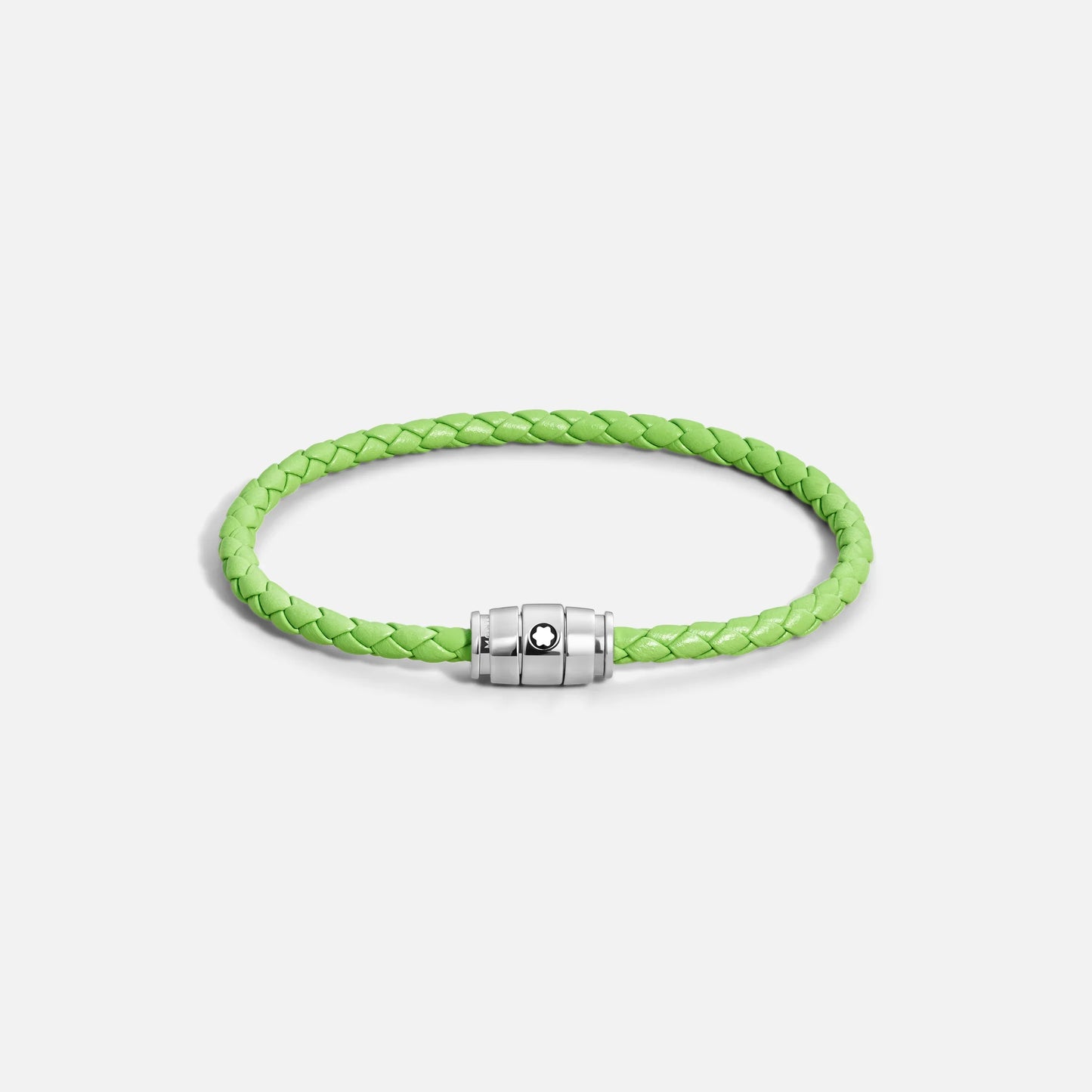 Montblanc bracciale in acciaio a 3 anelli e pelle Meisterstück Lime misura L 13429268