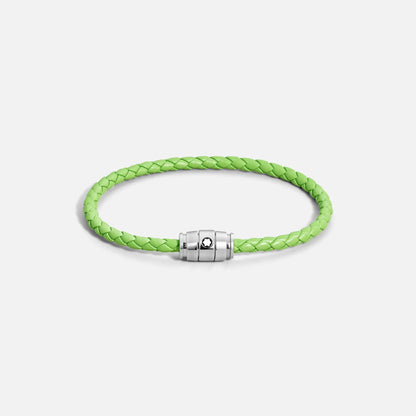 Montblanc bracciale in acciaio a 3 anelli e pelle Meisterstück Lime misura L 13429268
