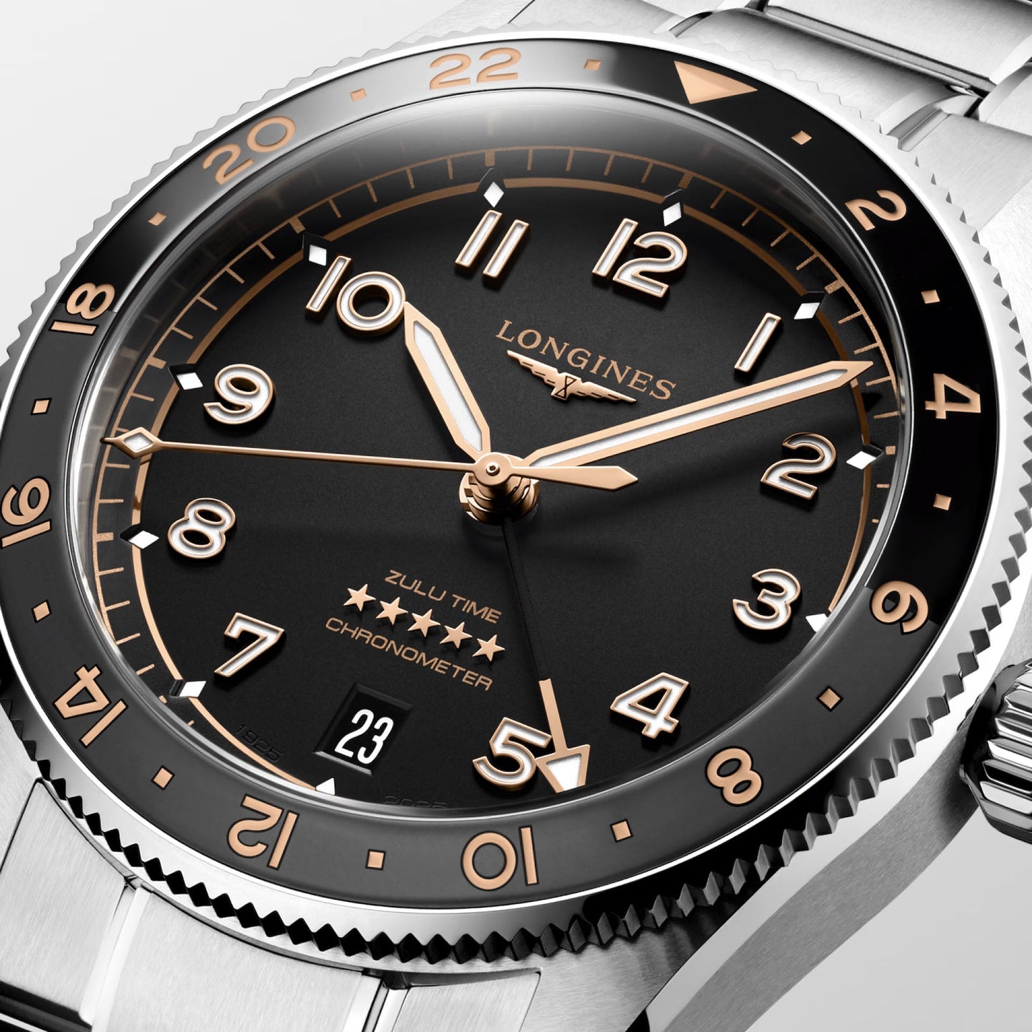 Longines orologio Spirit Zulu Time 39mm nero automatico acciaio L3.802.4.50.6