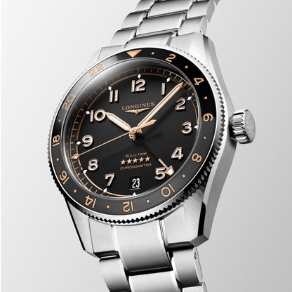 Longines orologio Spirit Zulu Time 39mm nero automatico acciaio L3.802.4.50.6