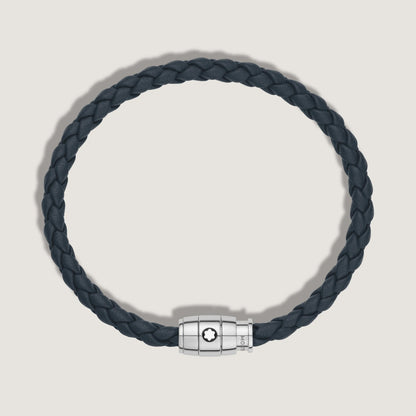 Montblanc bracciale in acciaio a 3 anelli e pelle Meisterstück Blu avio misura L 13601468