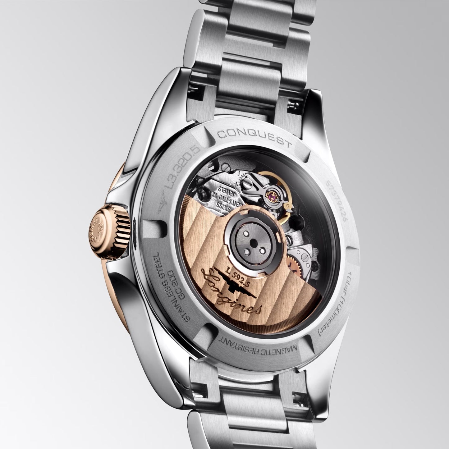 Longines orologio Conquest 30mm blu automatico acciaio finiture PVD oro rosa L3.320.5.92.6